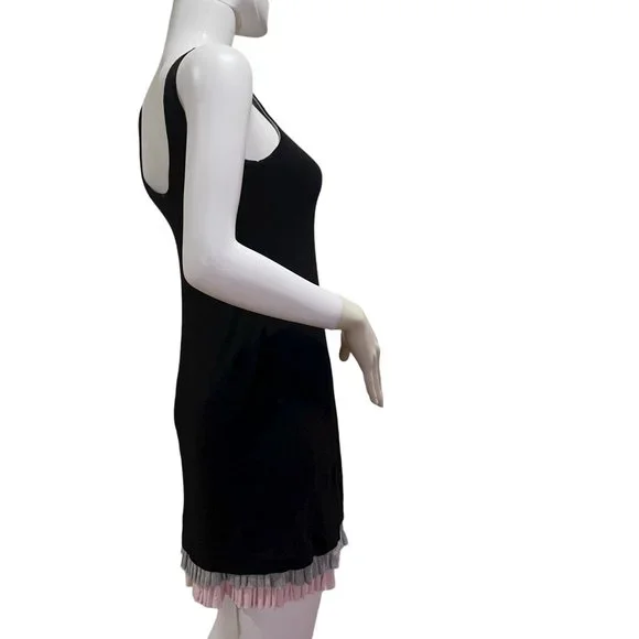 Black T-Shirt Tank Dress with Gray and Pink Ruffle Size S - Picture 6 of 6